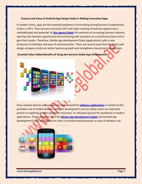 Essence and Value of Android App Design Dubai in Making Innovative Apps