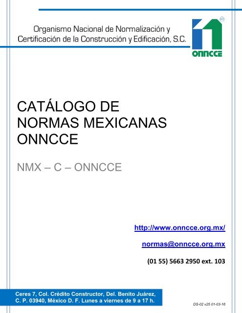 CATÁLOGO DE NORMAS MEXICANAS ONNCCE