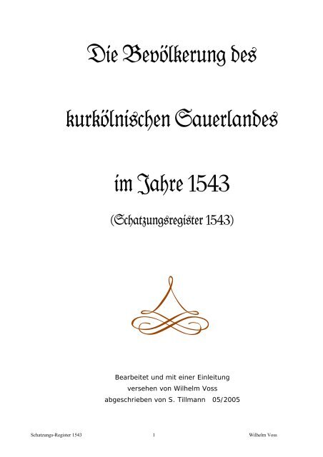 Die Bevölkerung des kurkölnischen Sauerlandes im Jahre 1543