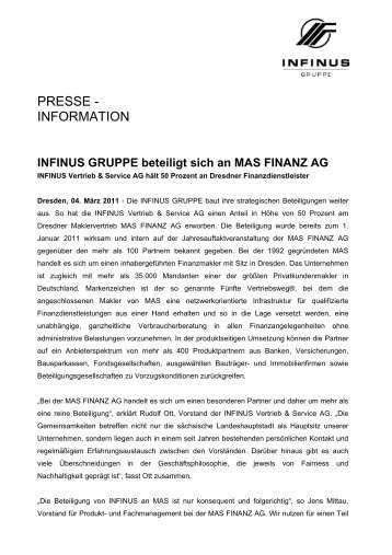 INFINUS GRUPPE beteiligt sich an MAS FINANZ AG