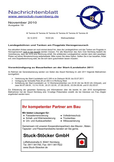 Nachrichtenblatt Stuck-Stöcker GmbH - beim Aero Club Nürnberg