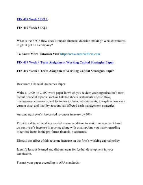 FIN 419 UOP Course,FIN 419 UOP Materials,FIN 419 UOP FHomework