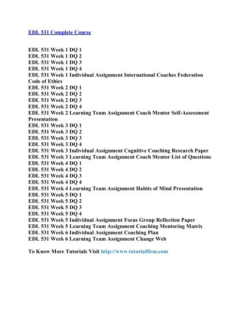 EDL 531 UOP Tutorials,EDL 531 UOP Assignments,EDL 531 UOP Entire Class