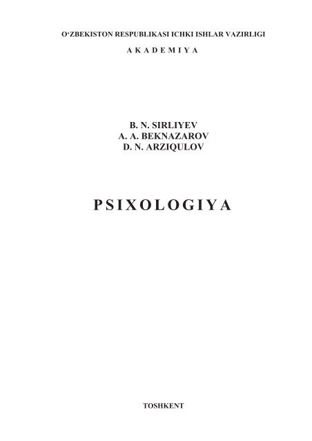 Psixologiya. Sirliyev B.N., Beknazarov A.A., Arziqulov D.N. Ma
