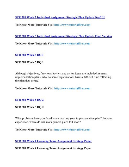 STR 581 UOP AssignmentsSTR 581 UOP Entire Class,STR 581  UOP Full Class