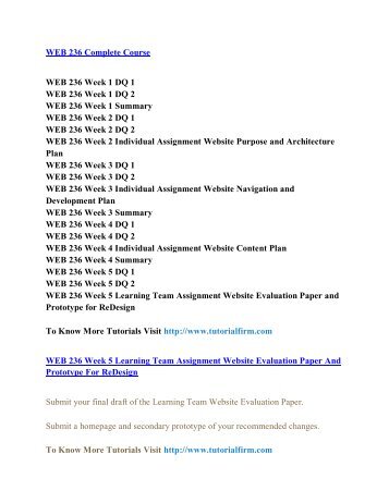 WEB 236 UOP Assignments,WEB 236 UOP Entire Class,WEB 236 UOP Full Class