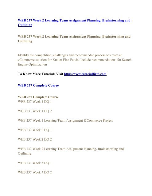 WEB 237 UOP Assignments,WEB 237 UOP Entire Class,WEB 237 UOP Full Class