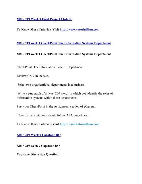 XBIS 219 UOP AssignmentsXBIS 219 UOP Entire Class,XBIS 219  UOP Full Class