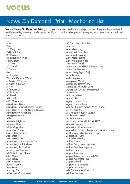 Monitoring List News On Demand Print Monitoring List Vocus
