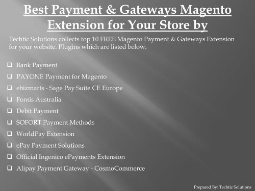 Top 10 FREE Payment & Gateways Magento Extension for Your Store by Techtic Solutions