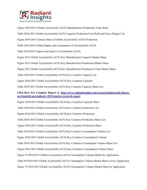 Acrylonitrile Industry Growth, Trend, Analysis and Forecast to 2015 Radiant Insights, Inc