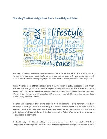 Choosing The Best Weight Loss Diet - Some Helpful Advice