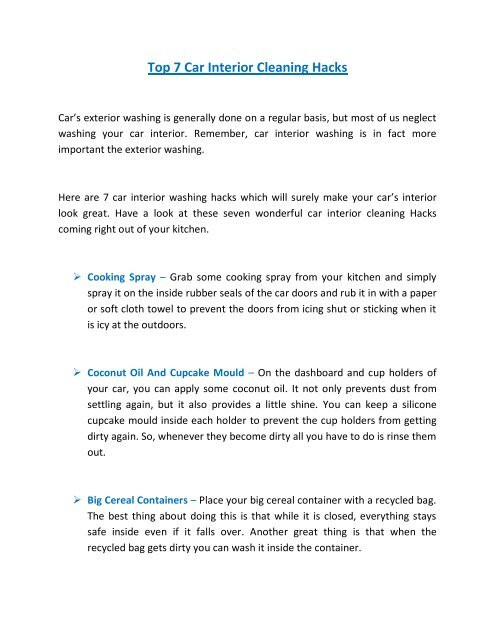 Top 7 Car Interior Cleaning Hacks