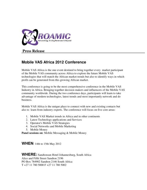 Press Release Mobile VAS Africa 2012 Conference - InfoCom