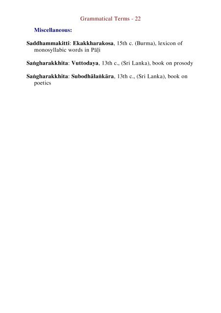 Grammatical Terms compiled by Bhikkhu Nyanamoli