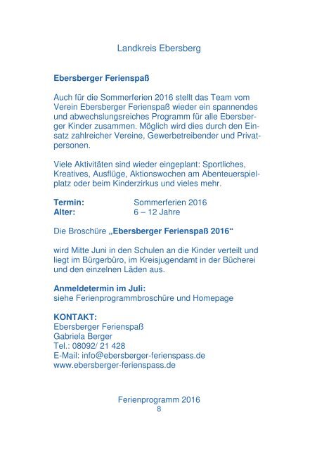 Ebersberger Ferienprogramm 2016