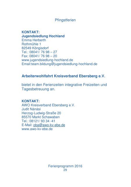 Ebersberger Ferienprogramm 2016