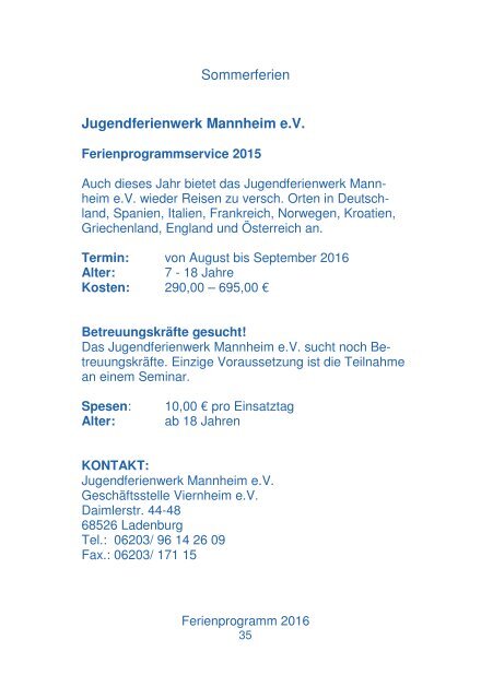 Ebersberger Ferienprogramm 2016