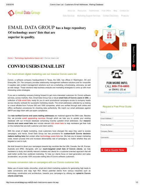 Customized Email and Mailing List of Convio Users