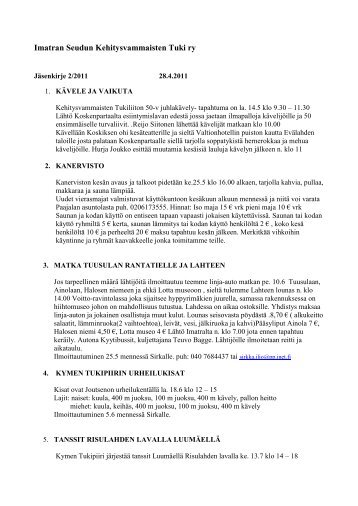 Jäsenkirje 02/2011 - Imatran seudun kehitysvammaisten tuki ry