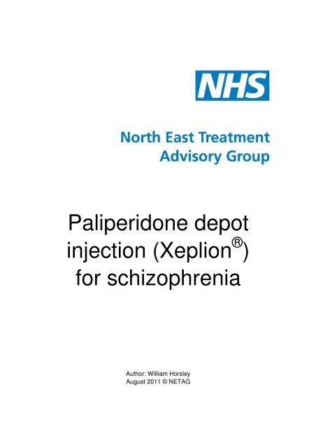 Paliperidone Depot Injection Xeplion For Schizophrenia Netag