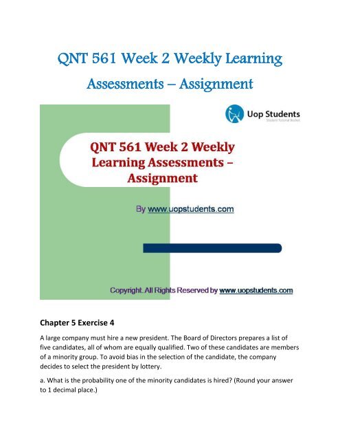 QNT 561 Week 2 Weekly Learning Assessments - Assignment