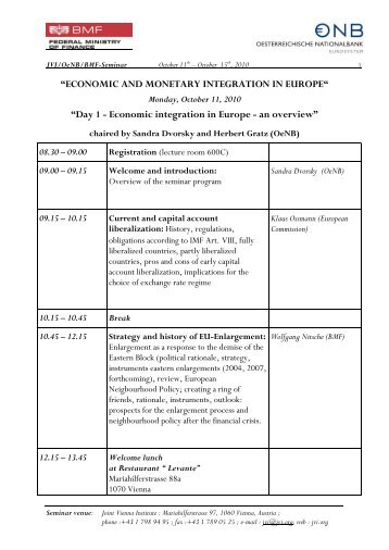 “ECONOMIC AND MONETARY INTEGRATION IN EUROPE“ “Day 1 ...