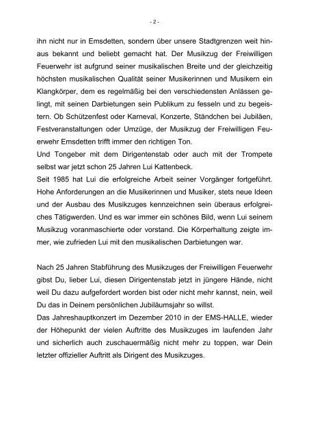 Stabwechsel Musikzug Feuerwehr Kattenbeck - Emsdetten