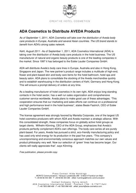 ADA Cosmetics to distribute AVEDA products