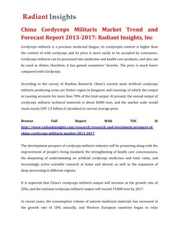 China Cordyceps Militaris Market Trend and Forecast Report 2013-2017