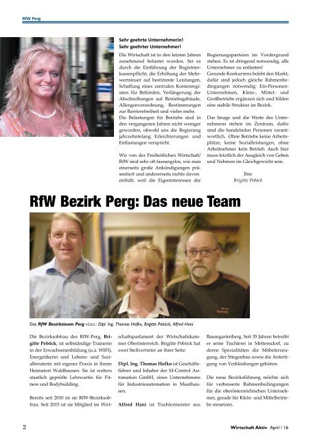 Wirtschaft aktiv - Bezirk Perg April 2016