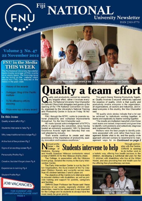 FNU Newsletter Vol3 No 47 April 26 2012 - Fiji National University