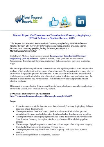  Percutaneous Transluminal Coronary Angioplasty (PTCA) Balloons - Pipeline Review, 2015 