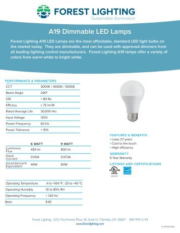 A19 Dimmable LED Lamps - Complete Specification