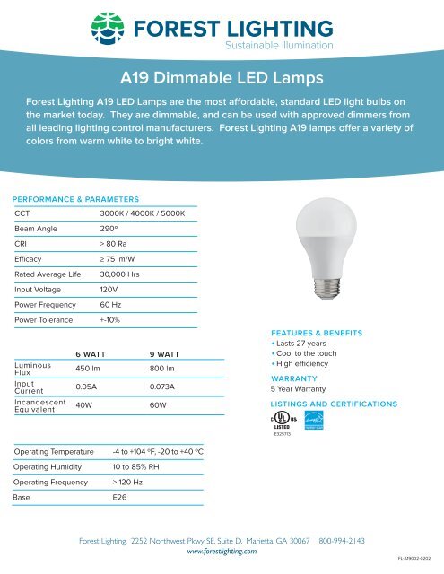 A19 Dimmable LED Lamps - Complete Specification
