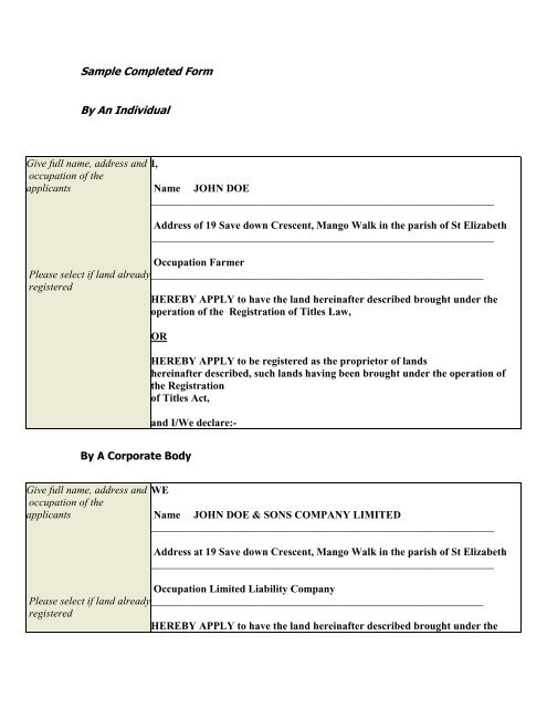 APPLICATIONS FOR FIRST REGISTRATION - National Land Agency