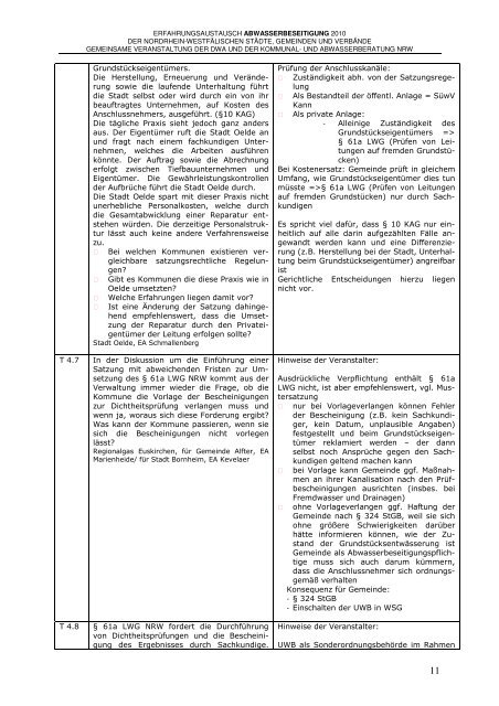 Protokoll kommunaler EA 2010 - und Abwasserberatung NRW