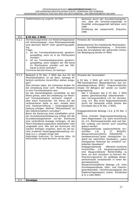 Protokoll kommunaler EA 2010 - und Abwasserberatung NRW