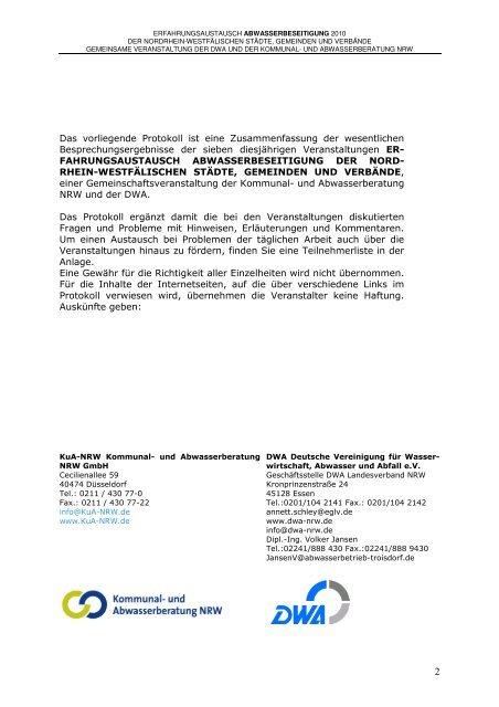Protokoll kommunaler EA 2010 - und Abwasserberatung NRW