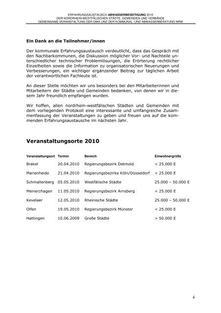 Protokoll kommunaler EA 2010 - und Abwasserberatung NRW