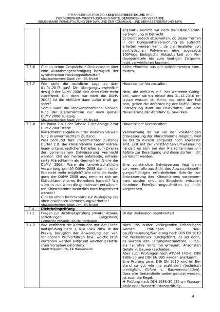 Protokoll kommunaler EA 2010 - und Abwasserberatung NRW