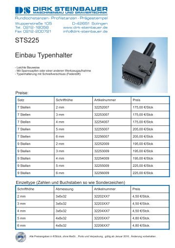 Preisliste Einbau Typenhalter...