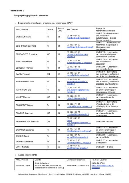 UFR Chimie UFR Physique, Pharmacie, ECPM. - Faculté de Chimie ...