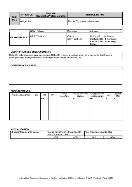 UFR Chimie UFR Physique, Pharmacie, ECPM. - Faculté de Chimie ...