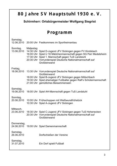 80 Jahre SV Hauptstuhl 1930 e. V. - Sportverein Hauptstuhl 1930 e.V.