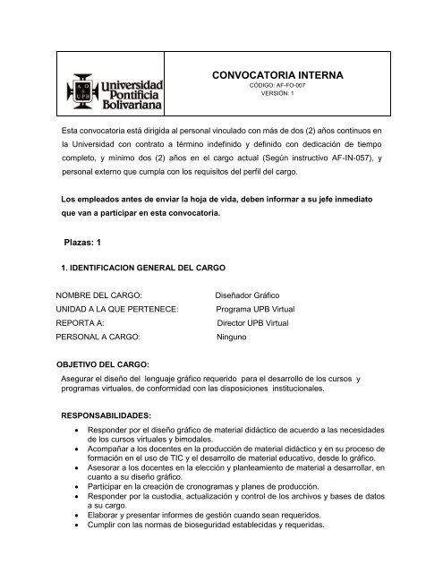 CONVOCATORIA INTERNA