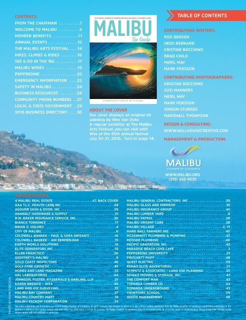 Malibu - The Guide - 2016 Malibu Chamber of Commerce Business Resource & Community Guide