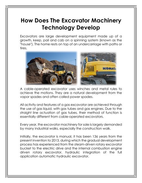 How Does The Excavator Machinery Technology Develop