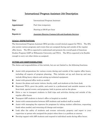 student duties Job description as a student, the employee works under the immediate supervision of an administrative support, trades, technical, professional, or management personnel in the classified. student duties Job description as a student, the employee works under the immediate supervision of an administrative support, trades, technical, professional, or management personnel in the classified.