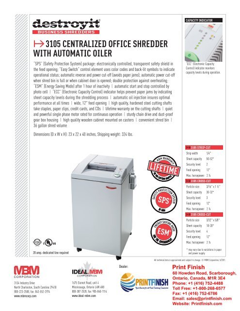 MBM Ideal Destroyit 3105 Strip-Cut Paper Shredder Level 2 by Printfinish.com